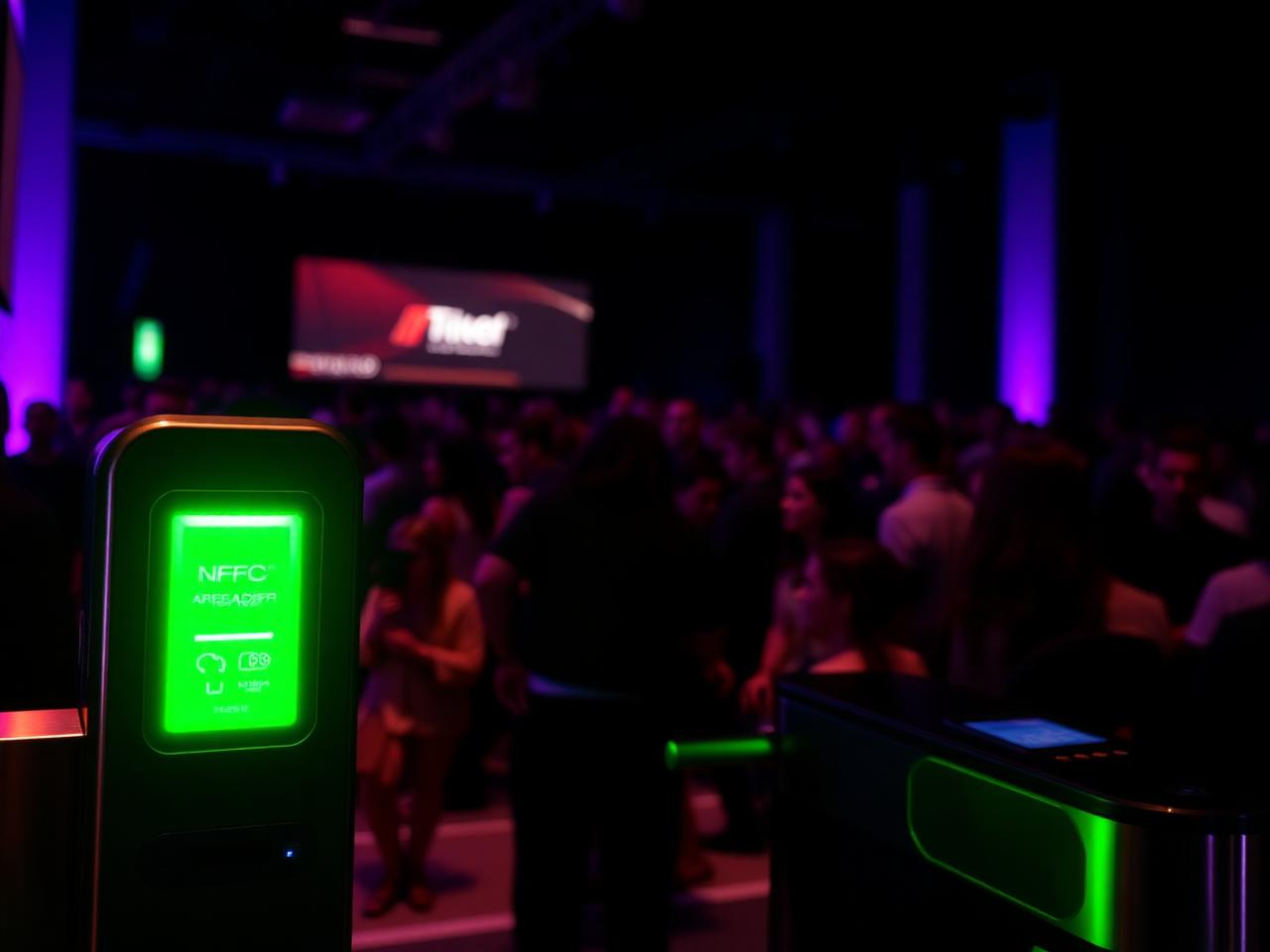 Catraca com leitor NFC verde brilhando